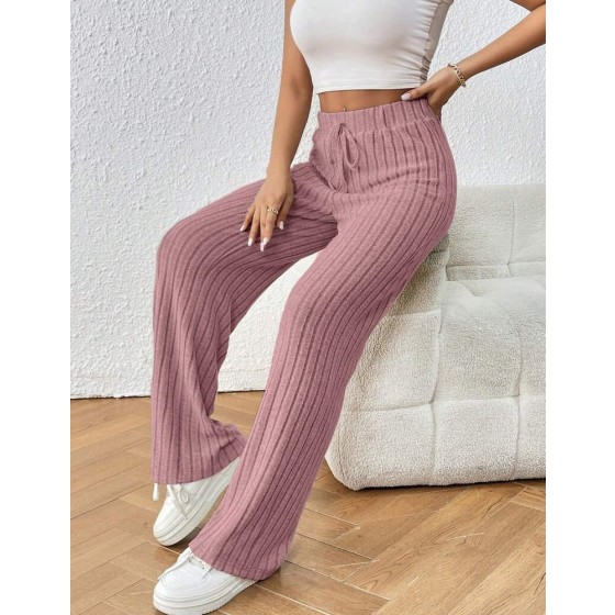 SHEIN Frenchy 纯色系带前开襟罗纹针织宽松面料裤