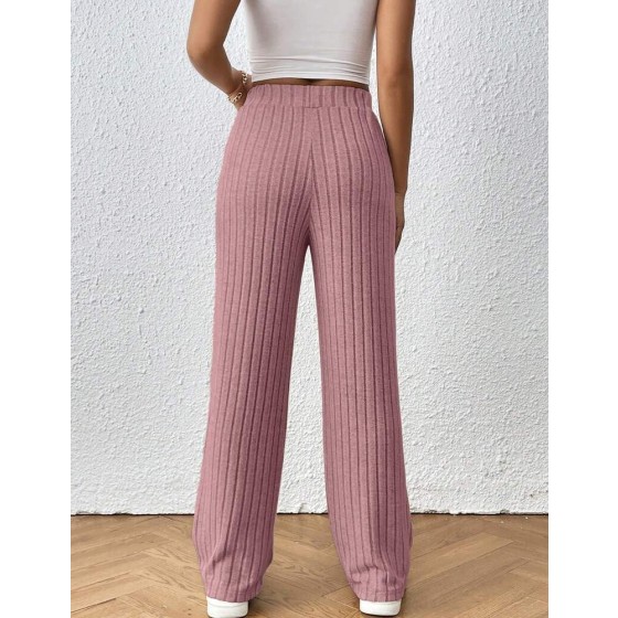 SHEIN Frenchy 纯色系带前开襟罗纹针织宽松面料裤