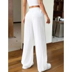 SHEIN EZwear 女式休闲纯色抽绳腰阔腿梭织裤