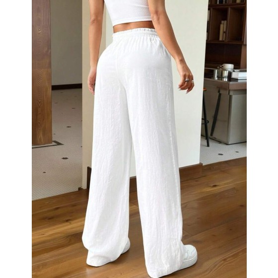 SHEIN EZwear 女式休闲纯色抽绳腰阔腿梭织裤