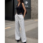 (不含腰帶) 2026 春/夏/秋 時尚極簡日常通勤街頭風黑白條紋拼色女款寬腿褲，適合秋季穿搭、外出、約會、度假、返校、畢業、街頭風、派對、萬聖節、聖誕節
