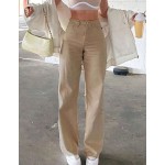 男士/女士美式休闲高腰卡其街头潮流裤，女士自然直筒长卡其宽松女式牛仔裤，春/秋，休闲日常穿着