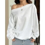 SHEIN EZwear 女士宽松斜肩保暖内衬卫衣，白色，秋冬
