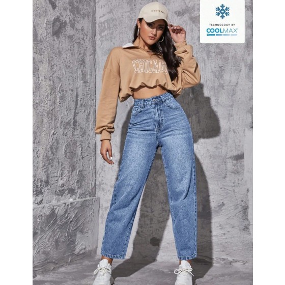 SHEIN EZwear 女士休闲日常通勤极简高腰水洗修身牛仔裤