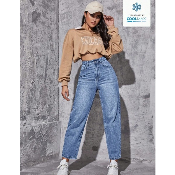SHEIN EZwear 女士休闲日常通勤极简高腰水洗修身牛仔裤