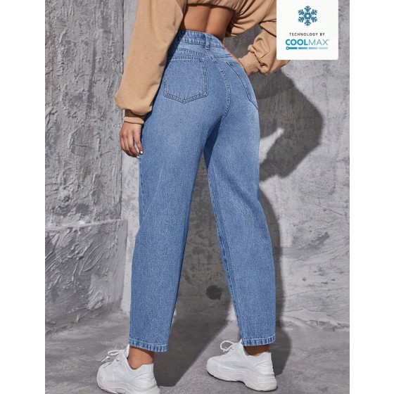 SHEIN EZwear 女士休闲日常通勤极简高腰水洗修身牛仔裤
