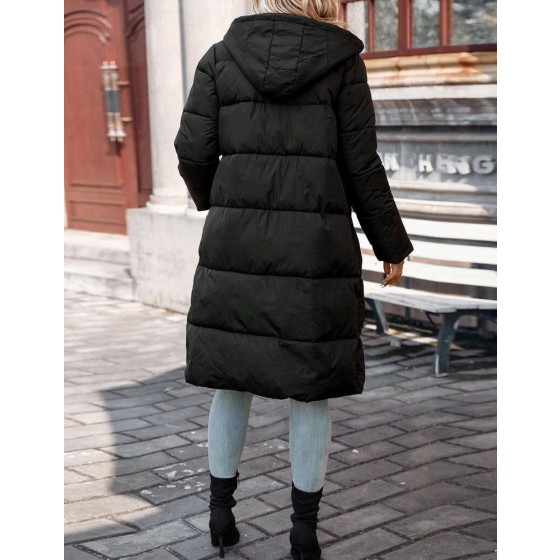 SHEIN Frenchy 秋冬女士无袖纯黑色长款保暖棉服