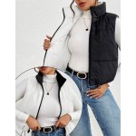 SHEIN Frenchy 女士休闲双面无袖撞色立领棉服外套，秋冬