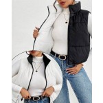 SHEIN Frenchy 女士休闲双面无袖撞色立领棉服外套，秋冬