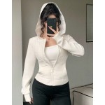 DAZY 女士连帽棉衣，撞色袖子，合身腰部，优雅都市休闲外套