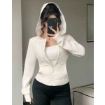 DAZY 女士连帽棉衣，撞色袖子，合身腰部，优雅都市休闲外套
