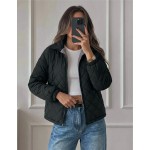 Easowa 女款休閒簡約基本款純色保暖內裡標準版加厚外套，秋冬露營工作日常外出登山黑色