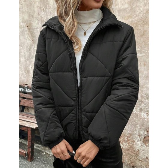 SHEIN LUNE 女士黑色休闲户外徒步运动加厚短款棉服外套，秋冬款