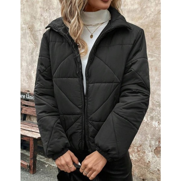 SHEIN LUNE 女士黑色休闲户外徒步运动加厚短款棉服外套，秋冬款
