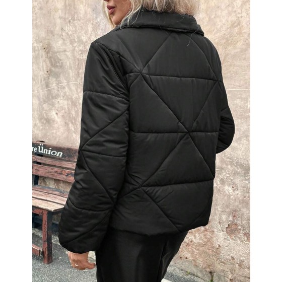 SHEIN LUNE 女士黑色休闲户外徒步运动加厚短款棉服外套，秋冬款