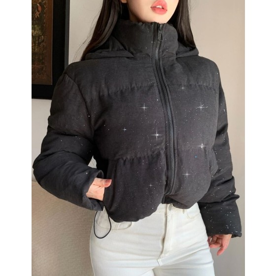DAZY 女款純色前拉鍊長袖連帽冬季夾克外套 秋季
