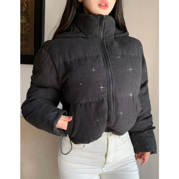 DAZY 女款純色前拉鍊長袖連帽冬季夾克外套 秋季