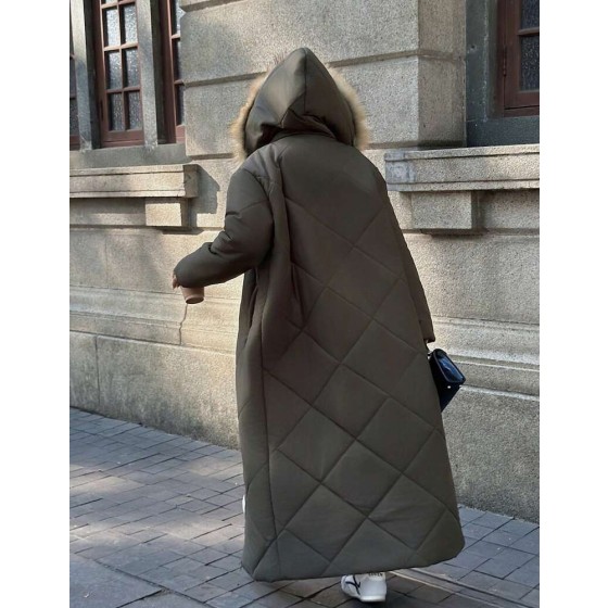 Elyressa 女士休闲拉链连帽外套，带毛领，冬季